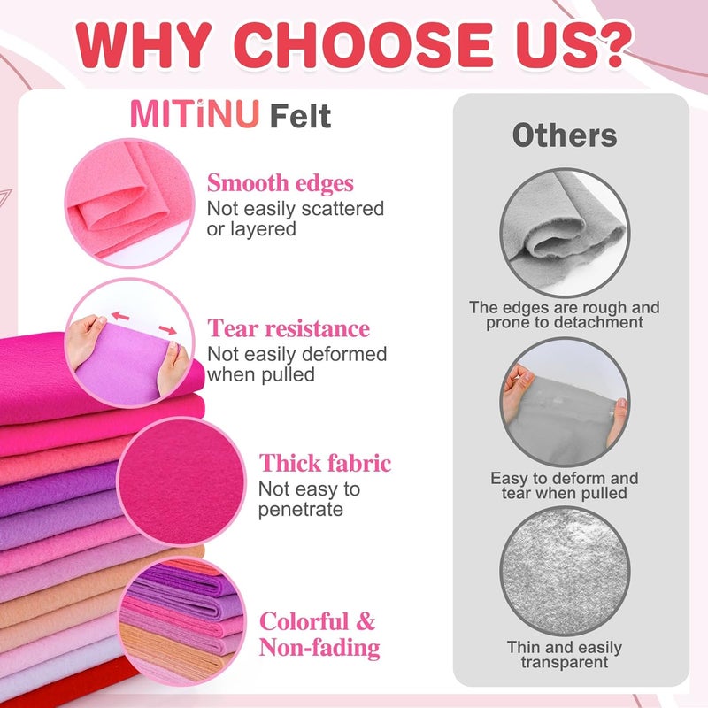 MITINU 12 Rolls 8"x35"(20.5x90cm) 1.4mm Thick Soft Felt Fabric Sheet 12 Assorted Pink Series Colors Felt Pack for DIY Craft Sewing Squares Nonwoven Patchwork - Image 4
